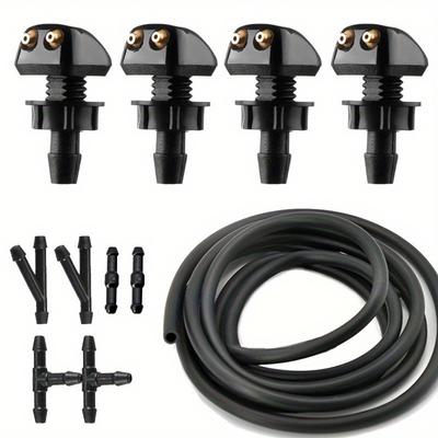 Kit de gicleurs de lave-glace avec jeu de 6 connecteurs et 4 types de jet à double orifice - Durable, installation facile, convient à la plupart des véhicules