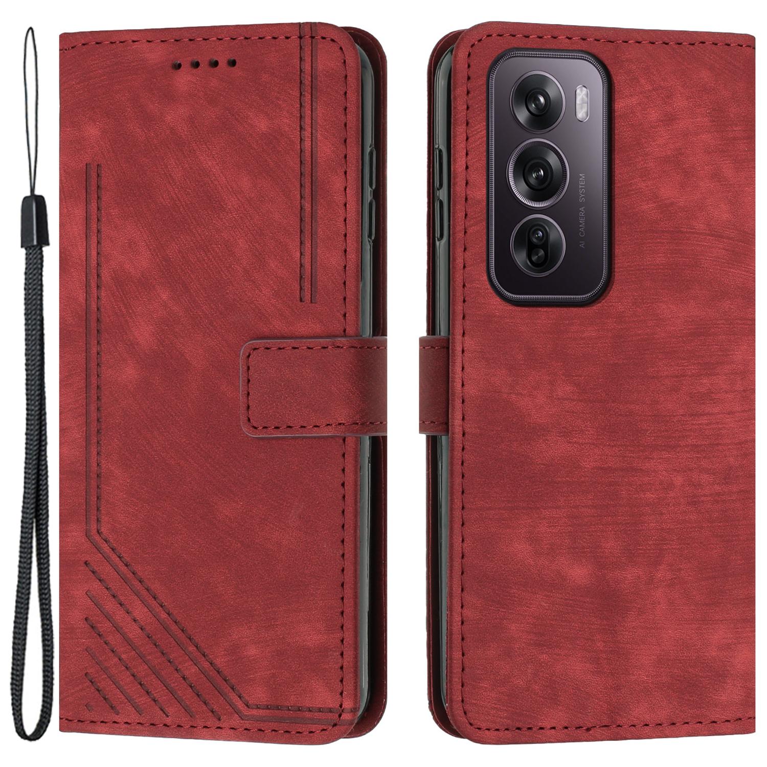 

For Oppo Reno12 Pro 5G (Global) Case Skin-Touch PU Leather Wallet Anti-scratch Cell Phone Cover Red