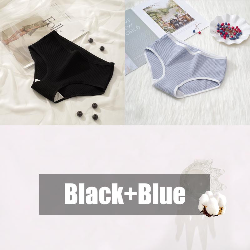2Pcs/Set Women Cotton Waffle Grid Panties Fashion Solid Low Waist Briefs Female Korean Style Underwear Soft Breathable Lingerie