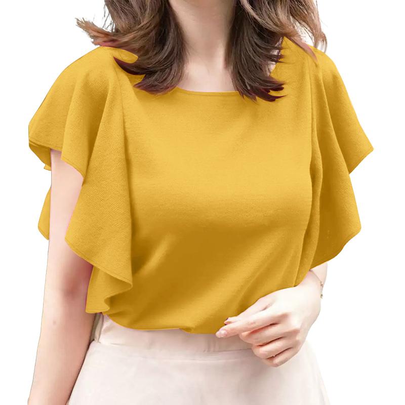 

ZANZEA Женская повседневная блузка с круглым вырезом и рукавами-рюшами свободного кроя 5XL жёлтый