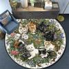 Cats Flowers Round Area Rug,Carpet Rug for Living Room Bedroom Sofa Playroom Decor,Non-slip Floor Mat