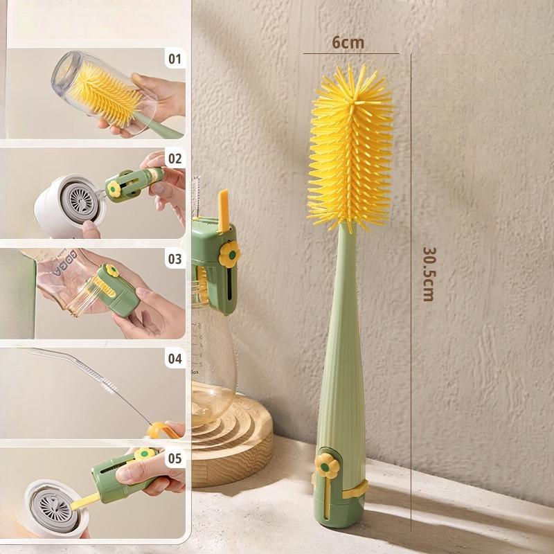 

Silicone Cup Brush Five-in-one Long-handled Baby Bottle Straw Water Cup Cleaning Detachable Multi-functional Cleaning Brush зелёный