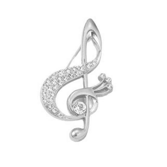 

Women Brooch Sparkling Rhinestone Inlaid Musical Note Shape Anti-Exposure Buckle Suits Shirts Sweaters Bags Pin Outfit срібний