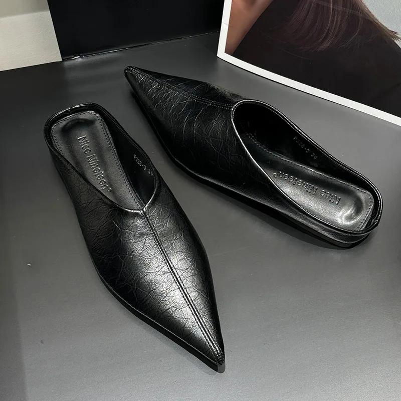 

Простые женские шлепанцы с острым носком и низким каблуком, удобные с мягкой подошвой, пляжные женские сандалии на плоской подошве, дизайнерские женские туфли-мюли 40 чёрный