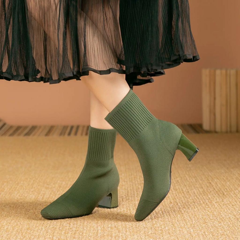 Women's Boots 2025 New Fashion Pointed Soft Knitted Casual Comfortable Shoes (heel Height 4.5cm, )