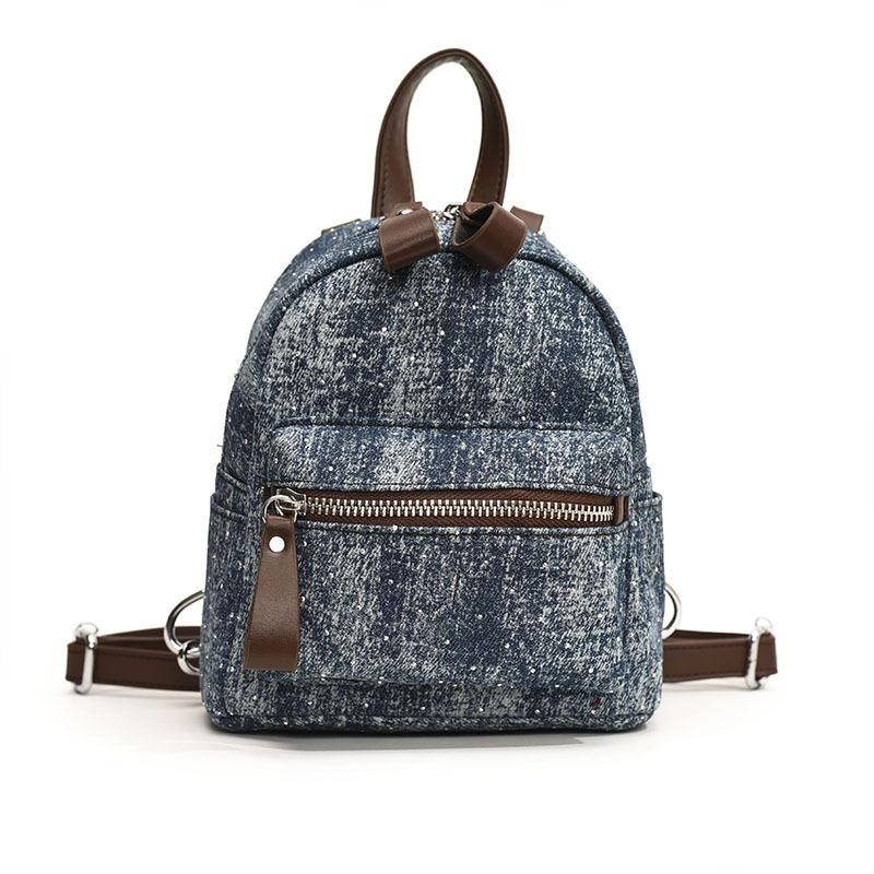 Schulrucksack für den Unterricht, weibliche koreanische Version Instagram Mode Denim Trendiger kleiner Rucksack, Sommer Vielseitige Damen Tasche