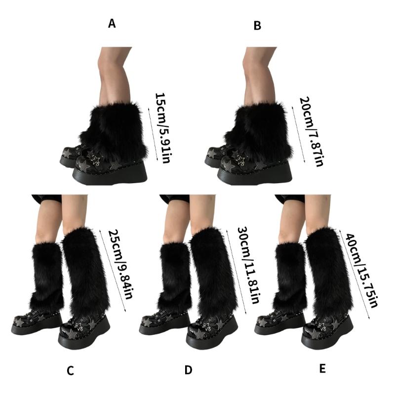 Flauschige Kunstpelz Beinwärmer Pelz Fersen Lange Stiefel Manschetten Abdeckung Hat Elastisch Ein Paar Karneval Stiefelabdeckung Y2K JK Uniform