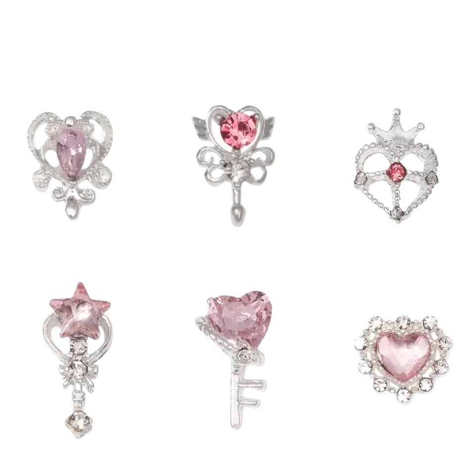 30pcs/box Luxury Pink Diamond Love Heart Nail Charms Kawaii Sailor Girls Magic Wand Crystal Gems DIY Manicure Jewelry Decor #Y2K