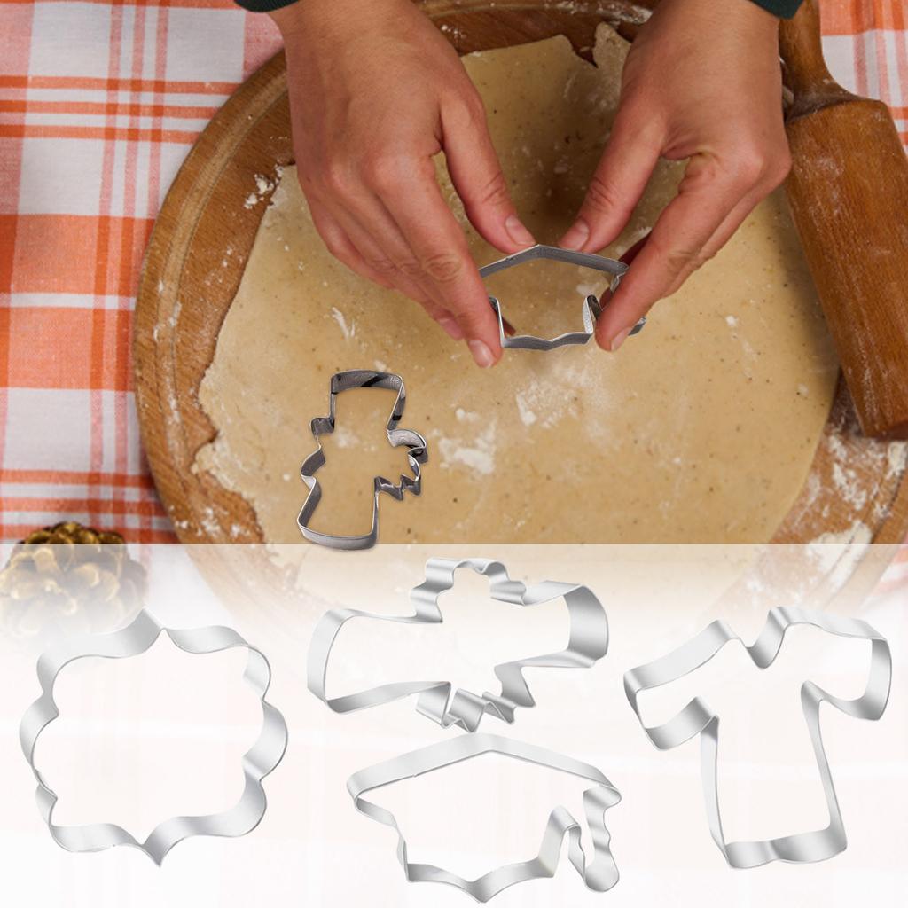Graduation Theme Stainless Steel Cookie Cutter Set of 4 Pieces for Baking Decorating and Shaping Dough Fondant Sandwiches Pastries