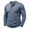 Autumn Winter Mens Henley Long Sleeve T-Shirt Contrast Collar Placket 3 Buttons Chest Pocket Soft Casual Daily Tops