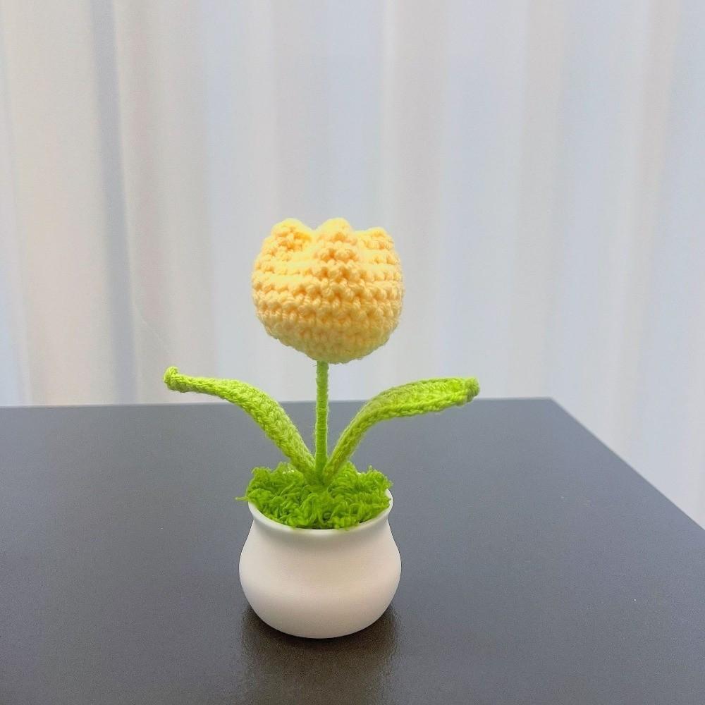 DIY Handmade Knitted Flowers Woolen Handcrafted Bonsai New Tulips Crochet Flower Potted  Home Decor