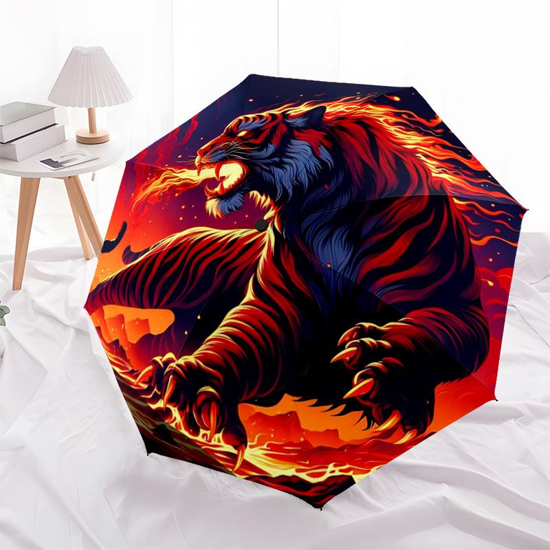 1pc Fire Tiger Print Folding Umbrella, Durable, Suitable for Outdoor Activities or Rain, Suitable for Commuting yy251027134