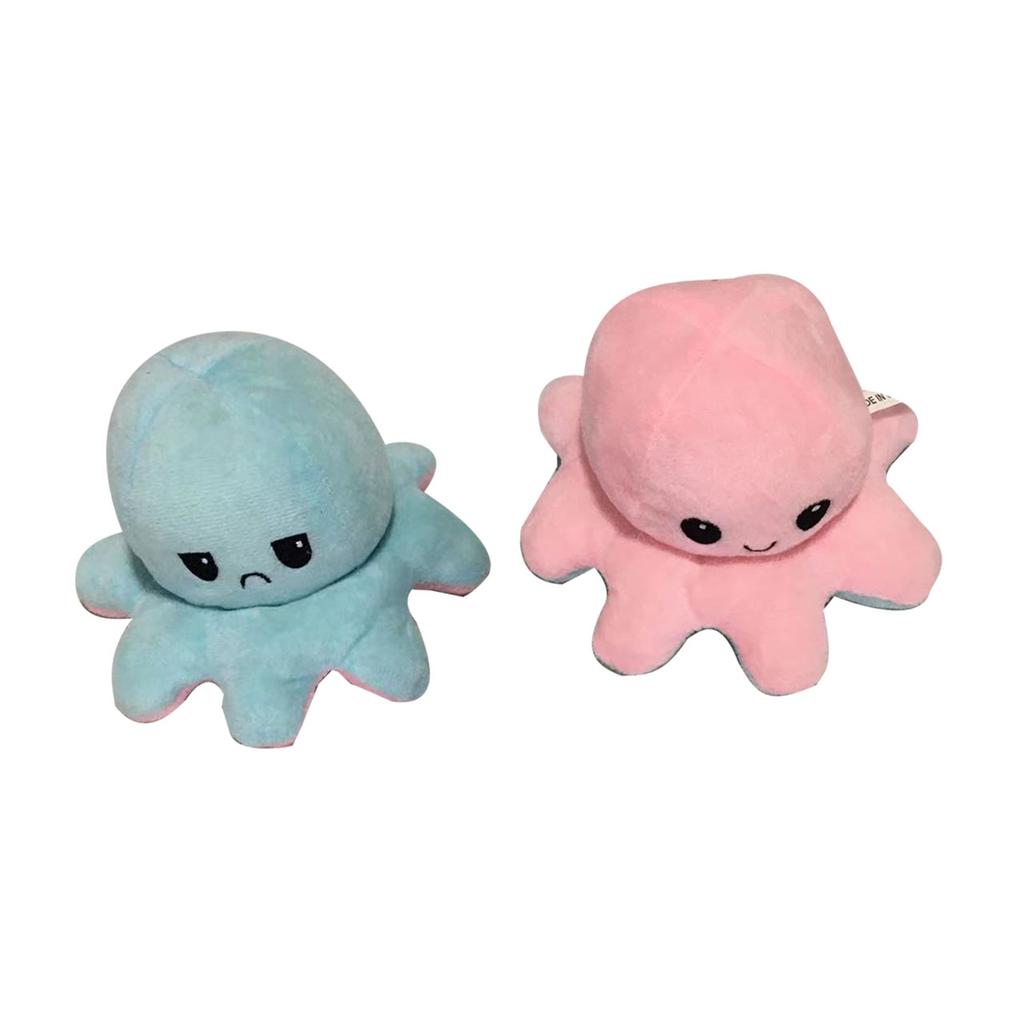 Reversible Animals Doll Double Sided Mood Flip Stuffed Animal Shape Face Flip Reversed Plush Toy Blue Pink 7.9in