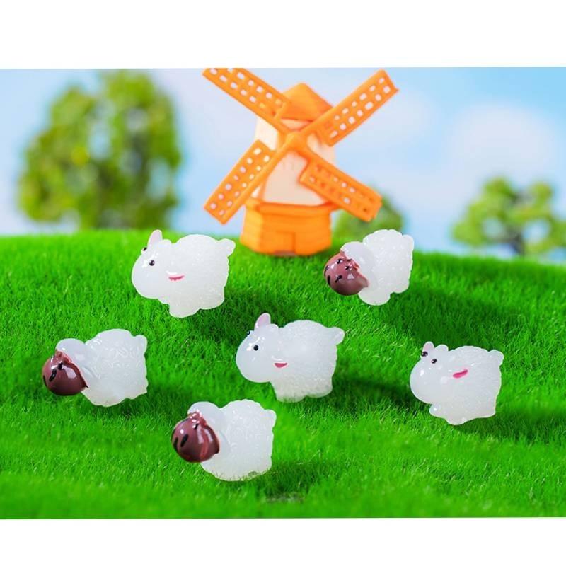 Cute Luminous Sheep Resin Figures For Miniature Garden And Fairy Landscapes