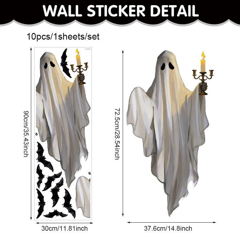 Extra Large Halloween Ghost Window Clings Vintage Ghost Black Bat Window Stickers For Home Classroom Office Diy Party Decoration