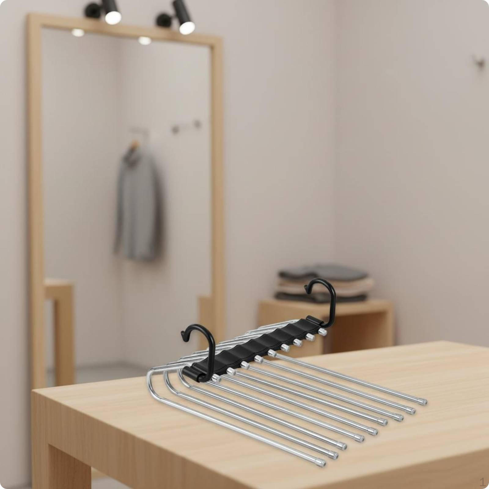 Multi Layer Pants Hanger Stainless Steel Folding Foldable Non Slip Pant Organizer for Black 9-layer