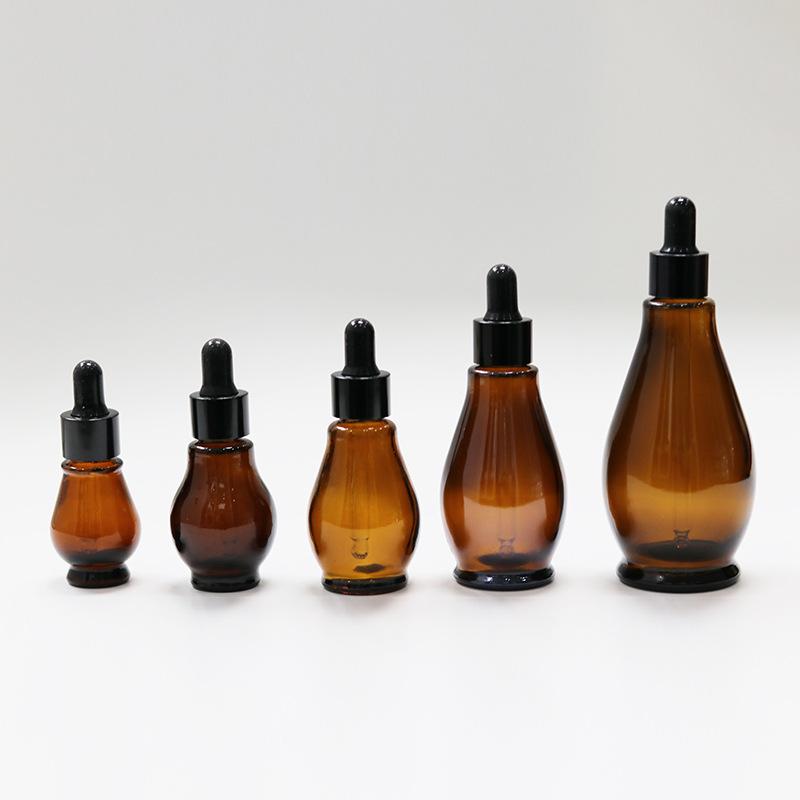 Essential oil bottle empty bottle 5-100ml brown glass sample glue head dropper bottle portable cosmetics sub-packaging small bottle Single gourd-shaped glass vial - 10ml