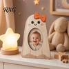 Ghost Theme Home Ornament Halloween Wooden Photo Frame, Pumpkin/Ghost Picture Frame for Wall Rustic Wood Holiday Gift Hanging or Desktop Display,