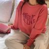 New Arrivals Open Run Boatneck Heartlettering Love Light Pink Sweatshirt