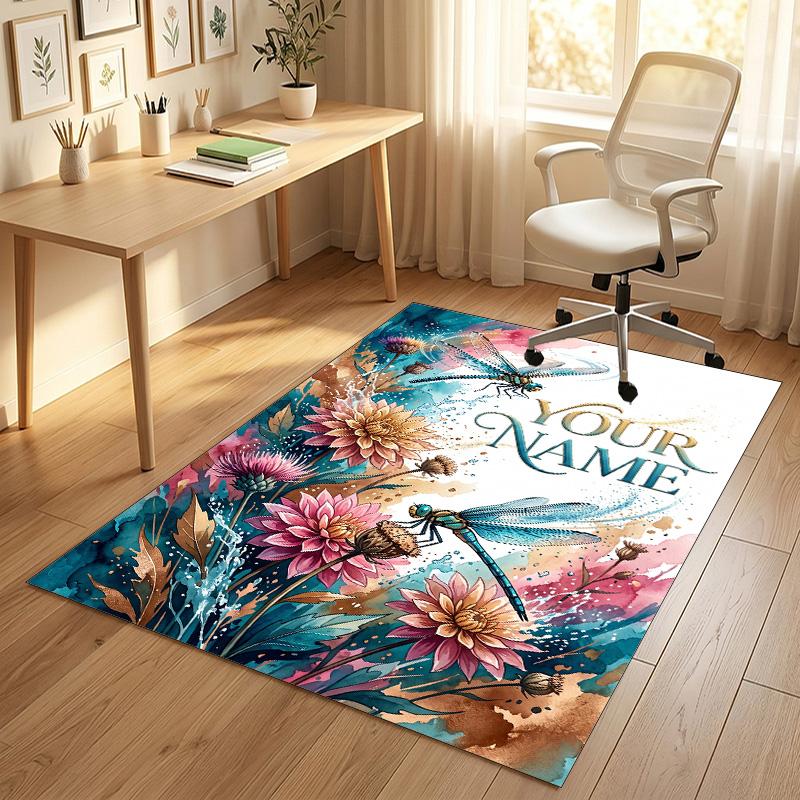 Dragon Phoenix Theme Crystal Velvet Rug Personalized Custom Name Text Soft Floor Mat Home Decor
