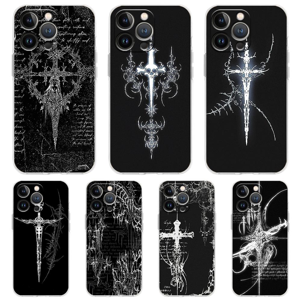 Soft TPU Transparent Phone Case Cover for iPhone 16 15 14 13 12 11 Pro Max XR 8 7 Plus XR Shell Cyber Sigil Cross Line Pattern