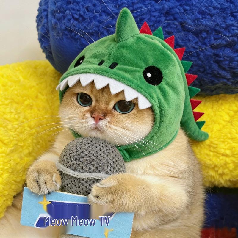 Grenzüberschreitende Katze Hai Dinosaurier Plüsch Haustierhut - Niedliche und Lustige Fotografie Requisite