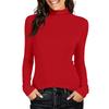 Women's Fashionable Casual Long-Sleeved Knit Top, High-Neck Solid Color, Semi-High Neck,Slim Fit, Stretchy Top.