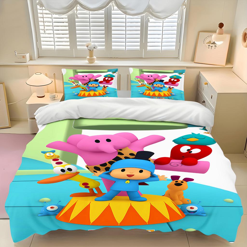 Pocoyo Animation Bedding Set 3D Duvet Cover Soft Breathable Zipper Design For Boys Girls Kids Room