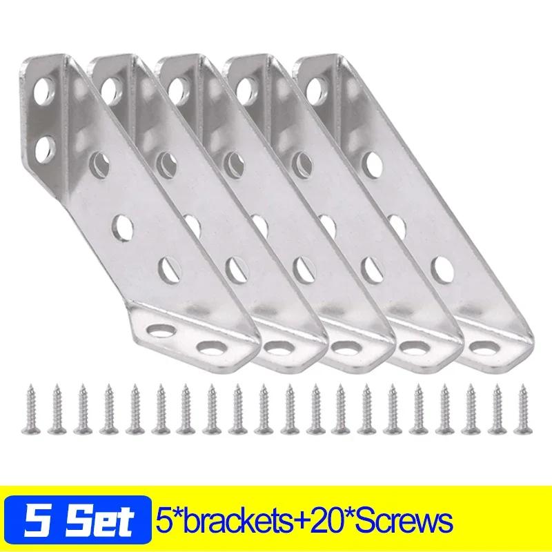 30/1set Corner Brackets Stainless Steel Furniture Angle Shelf Connector with Screws Cabinet Support Fixing Frame Corners Brace