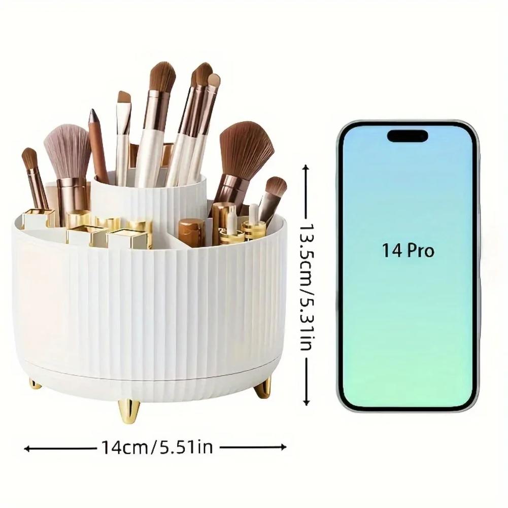 1pc 360 Rotating Cosmetic Case - Tier ABS Plastic Organizer for Brushes/Lipsticks | Vanity/Bathroom Storage, Quick-Clean Surface