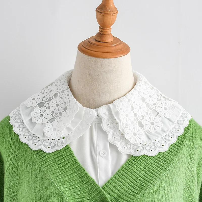 Women Hollow Out Floral Detachable Collar Female White Laple Blouse Tops Fake Collar Female Removable False Collars