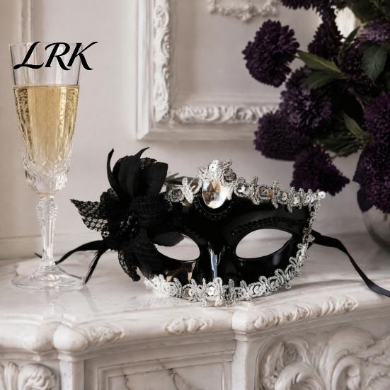 Lace Rhinestone Masque for Women Masquerade Women, Vintage Venetian Half Face with Side Flower Festival Performance Cushion Halloween Prom Ball