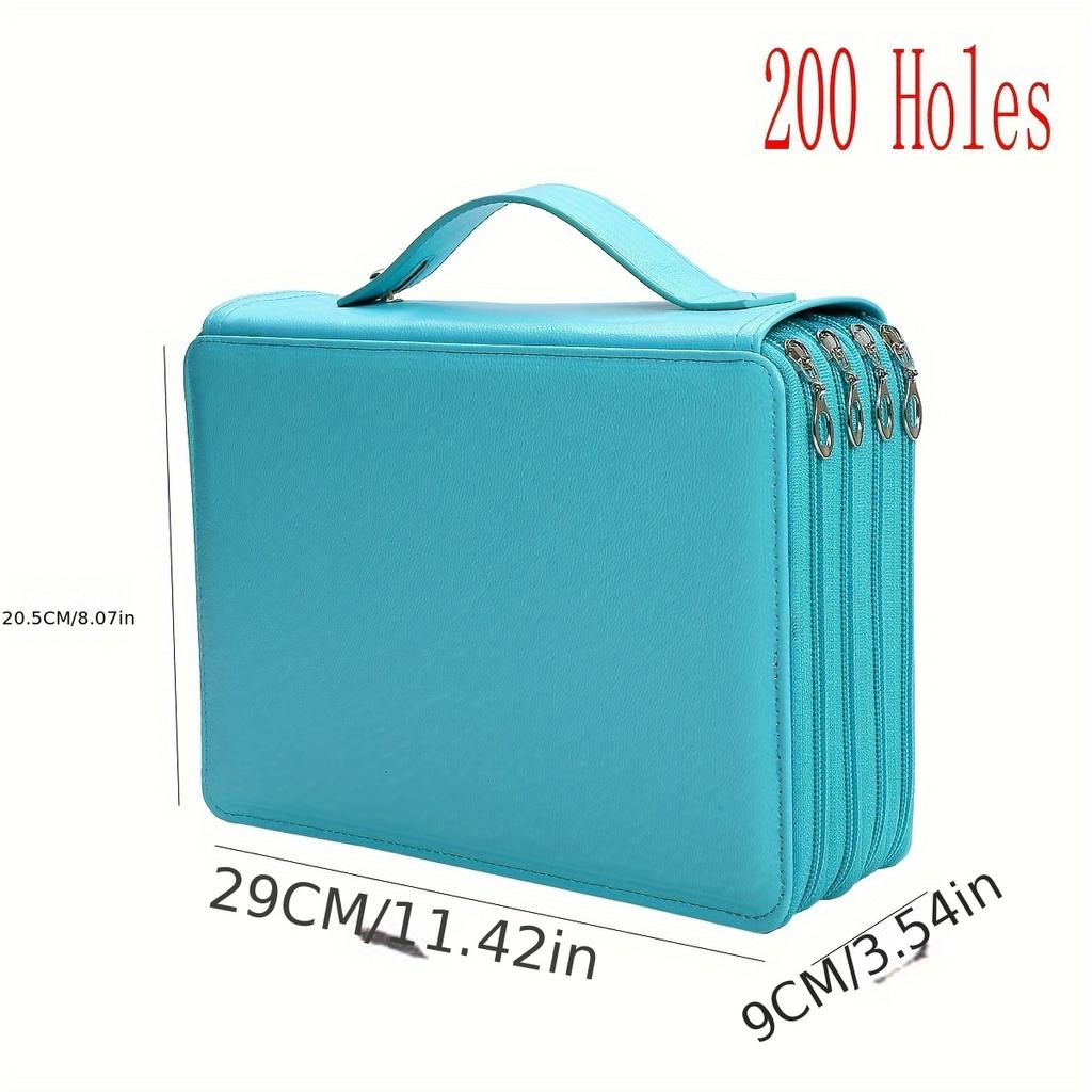 200/250 Hole PU Leather Large Capacity Shockproof Pencil Bag Student Art Pencil Stationery Storage Bag Multi-Layer Zipper Portable Portable Bag