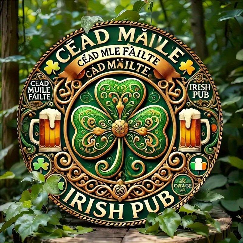 Exquisites Holzschild mit Glückskleeblatt – Hochwertiges rundes Kranzschild zum Aufhängen, Used-Look im Vintage-Stil, vielseitige Dekoration für Zuhause, Zimmer, Restaurant