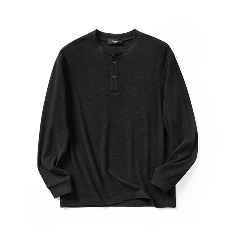American Retro Old Money Style Tough Guy Henley Collar Base Shirt Men's Winter Long-Sleeve T-Shirt Foreign Trade Men's Casual Tee