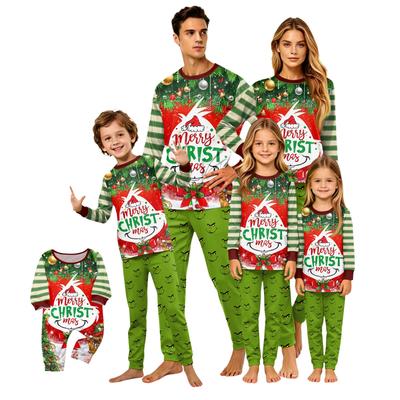 Family Matching Christmas Pajama Set Round Neck Long Sleeve Top and Pants for Parent and Child