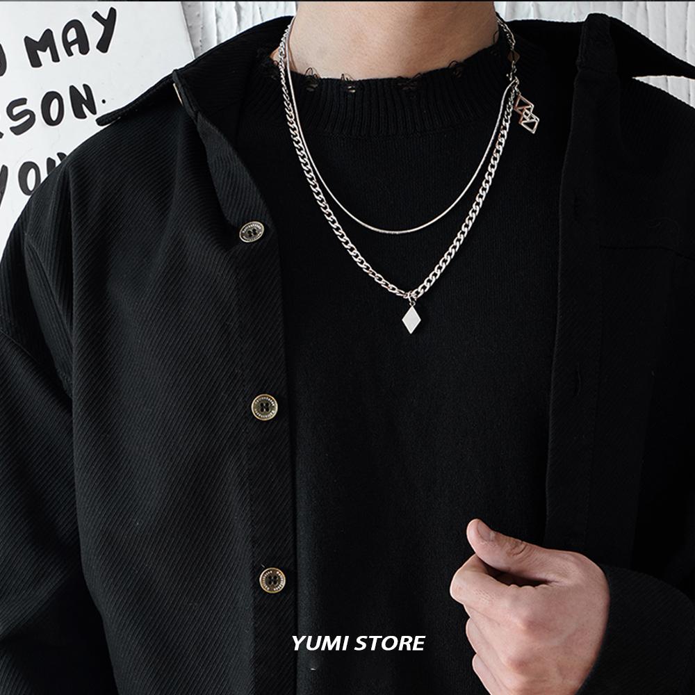 Square Cross Necklace For Men Women Double Layered Titanium Steel Simple Collar Chain Luxury Design Unisex Accessories