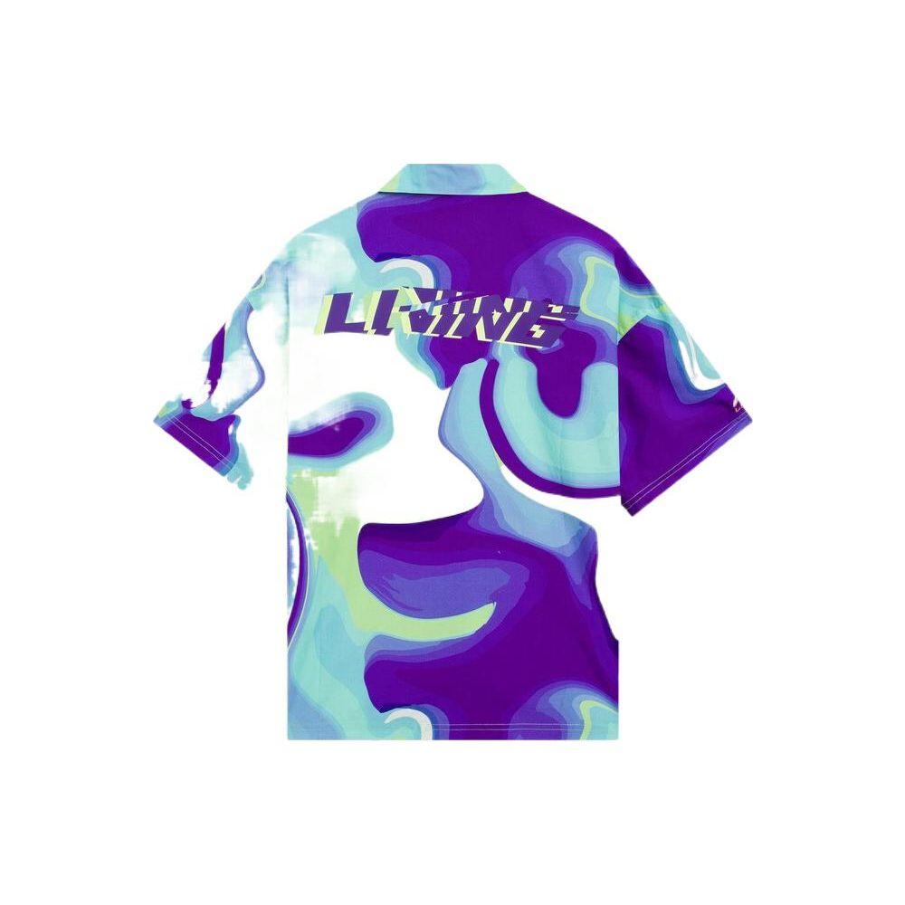 Li Ning Sports Fashion Series 22 Spring Summer Trend Music Festival All Over Print Loose Big Logo Casual Short Sleeve Shirt Women Shirts ASHS018-1