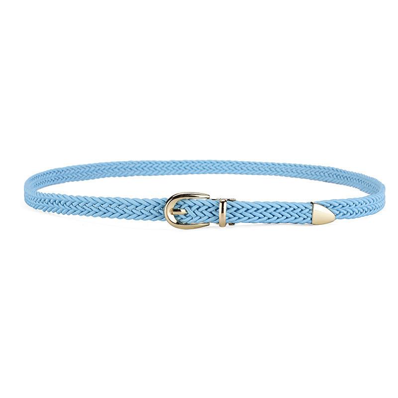 Womens Elegant Slim Woven Belt With Decorative Gold Buckle For Stylish Dress And Shirt Outfit