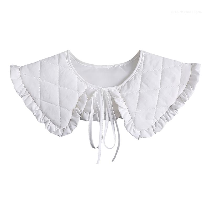 Women Thick False Collar Shawl Padded Quilted Plaid Texture Ruffles Necklace Scarf Winter Capelet Neck Cover Warmer