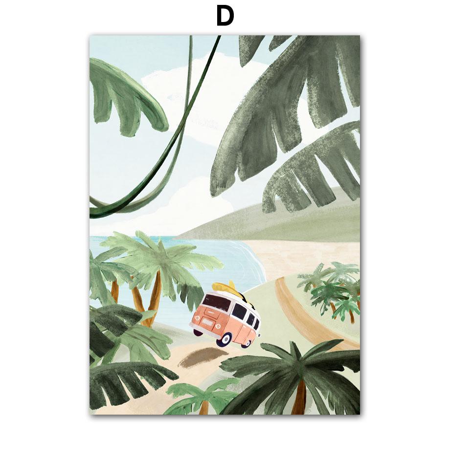 Bohemia Sea Car Vase Leaves Plants Abstract Landscape Poster And Prints Wall Art Canvas Painting Pictures For Living Room Decor