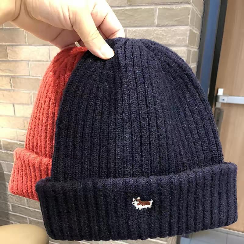 Knitted Hat for Women, Warm In Autumn and Winter, Thick Pullover Hat, Cute Puppy Embroidered Street Versatile Wool Hat for Men