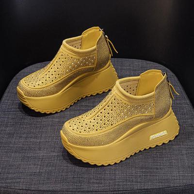 Summer 2025 Women's Rhinestone Round-Toe Sandals: Trendy, Breathable, Thick Sole, Height-Boosting Footwear