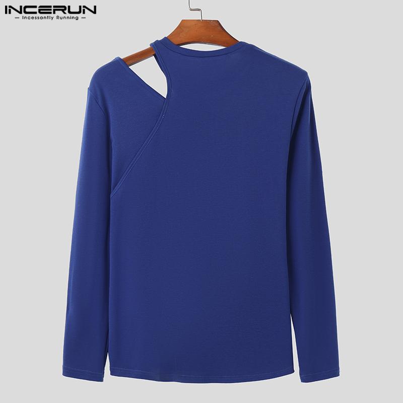 INCERUN Men Spring Long Sleeve Cutout Basics Casual Tops Undershirts
