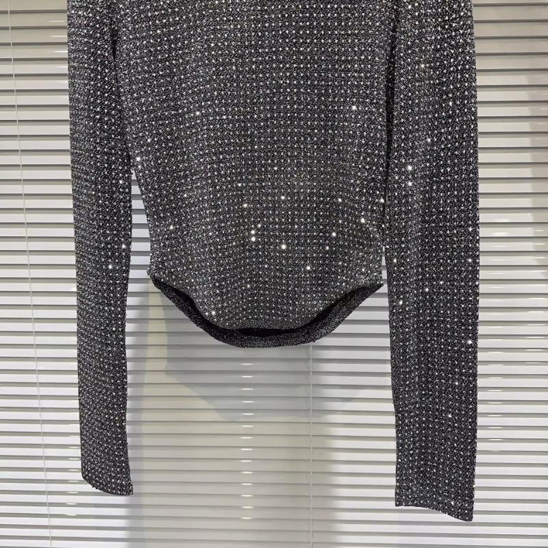 Autumn Winter Street Style Diamons Shiny Tee Women Long Sleeve All-match Bottomed T-shirt Female Pullover Top