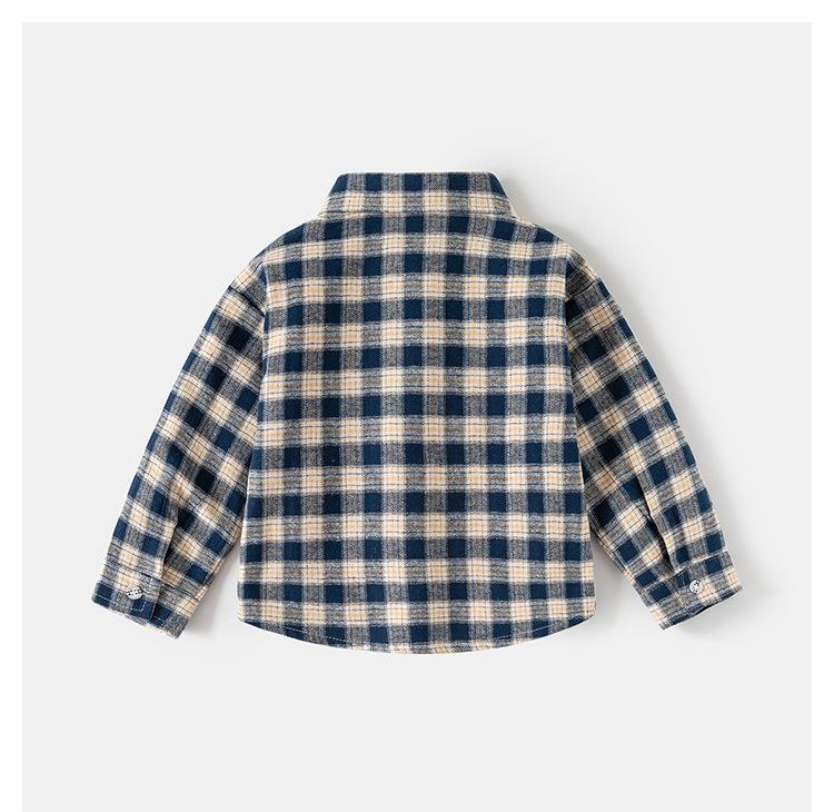 Jungen Retro Karomuster Langarmhemd mit Farbblock und Revers