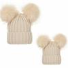 Jungen Mädchen Bommel Winddicht Baby Mütze Warm Bommelmütze Kinder Strickmütze