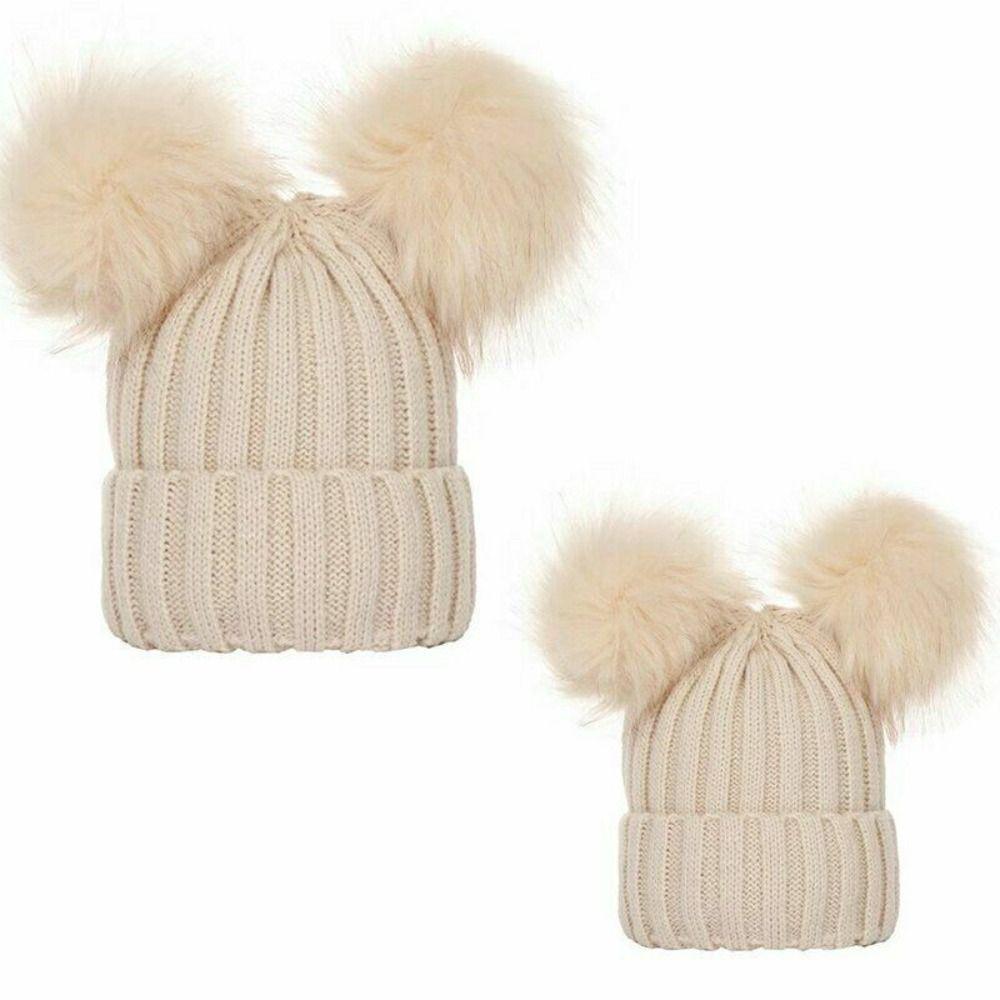Boys Girls Pom Windproof Baby Beanie Cap Warm Bobble Hat Kids Knitted Hat