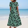 Damen Sommer Casual Blumendruck Kurzarm O-Ausschnitt Hohe Taille A-Linie Stufen Fließendes Boho Maxikleid