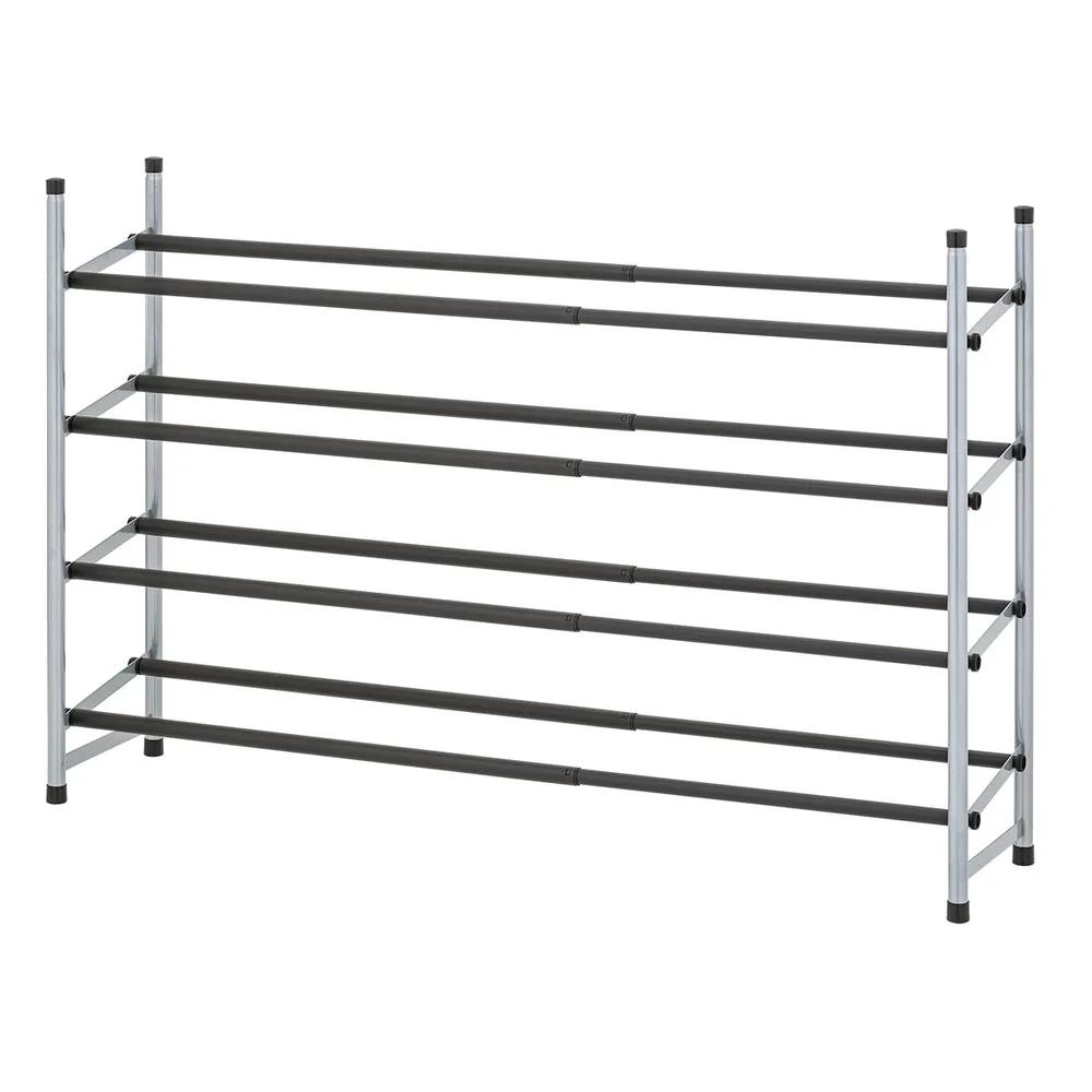 Adjustable 4-Tier Shoe Storage Rack Stackable Organizer Holds Up to 20 Pairs Non-Slip Black Rod Indoor Use Accessory